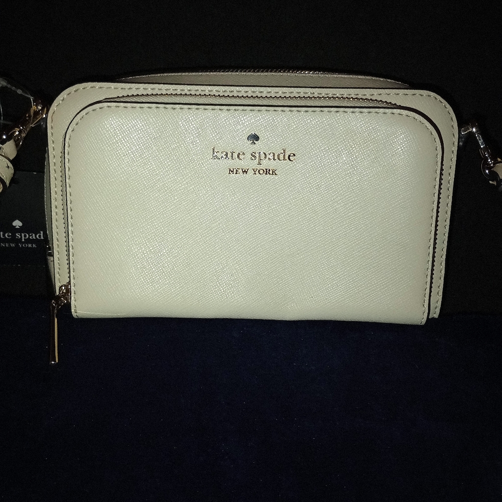 NWT Kate Spade Dual Zip Stacy Saffiano Crossbody purse meringue